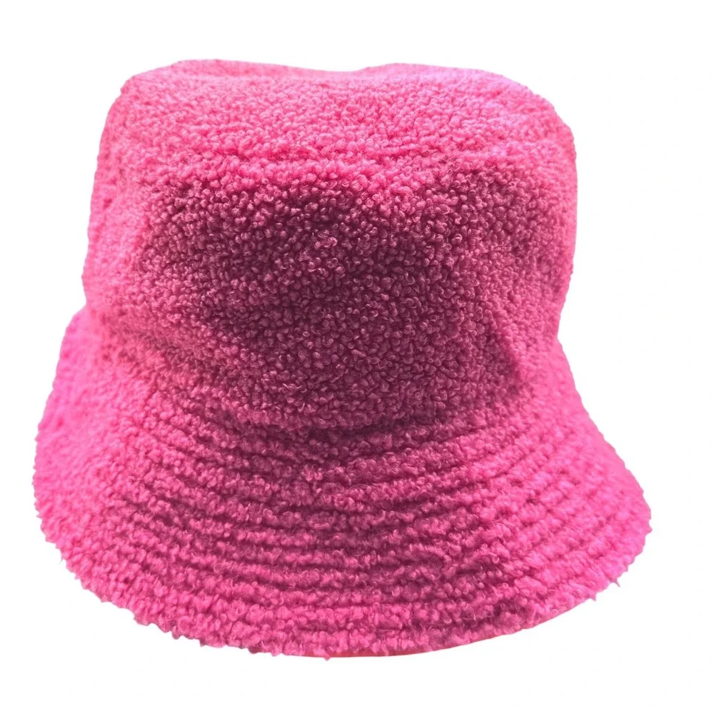 Crayola x Kohls Reversible Bucket Hat Hot Pink Faux Fur Neon Multi Color Quilted